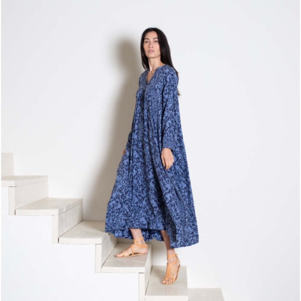 B56 Natalie Martin Fiore Maxi Dress XS Orchid Blue Floral Silk Lagenlook Boho - Picture 2 of 11